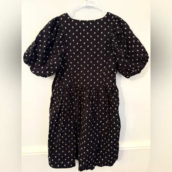 Madewell Dress Black Ditsy Floral Puff Sleeve V-Neck  Mini Dress Do Well Size M - Picture 7 of 9